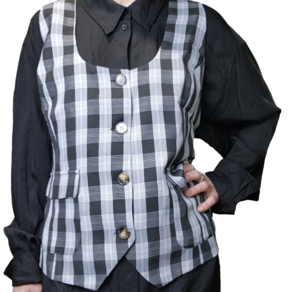 Vest plaid tailored fit black and white KANCY KOLE NWT